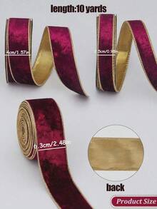 1 Roll Multi-Size Burgundy Silky Premium Christmas Tree Velvet Ribbon, Red With Gold Edge, Satin DIY, Suitable For Holiday Decoration, New Year, Valentine's Day, Christmas Tree Decoration, Gift Bow Packaging Crafts - Multicolor - View 10