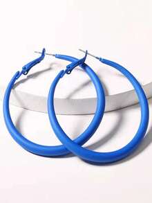 1 Pair Dopamine Candy Color Geometric Round Hoop Earrings, Fashion Exaggerated Minimalist Versatile Casual Earrings For Women's Daily Wear - Royal Blue - View 2
