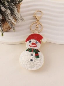1pc Christmas Vintage Cute Rhinestone & Bead Santa Claus Snowman Keychain, 3D Gift Box Sock Bell Design Bag Charm, Unisex Christmas Gift Accessory - Multicolor - View 9