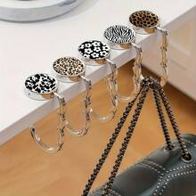 2D Leopard Print Black & White Geometric Zinc Alloy Wallet Hook, Casual Style Folding Handbag Hook, Portable Desktop Bag Holder, Suitable For Home And Retail Use - Multicolor - View 8