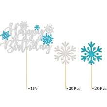 1Pc/40Pcs/41Pcs/Set Happy Birthday Cake Topper Set Silver Blue Glitter Snowflake Cupcake Toppers Winter Birthday Party Cake Decorations For Birthday Party Supplies - Multicolor - View 6
