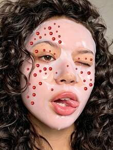 1pc Day Of The Dead Red Pearl Acrylic Face Gem Sticker, Smooth Round Pearl Rhinestones, Stage Y2K Makeup Decor Sticker For Face, Body & Nail Art - Red - View 4