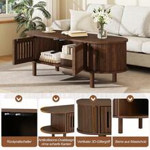 طاولة قهوة 100*40*38 سم مصنوعة من MDF، طاولة غرفة معيشة بيضاوية مع 2 باب شرائح وباب قابل للطي، أرجل من الخشب الصلب، سعة تحميل تصل إلى 30 كجم، طاولة قهوة مع تخزين لغرفة المعيشة، لون الجوز - لون خشب الجوز - مشاهدة 5