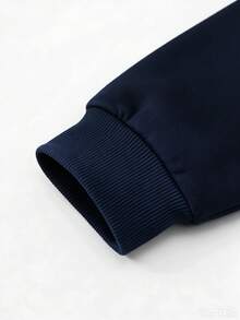 Blueprint Man 1pc Men's Deep Blue Sweatshirt, Soft And Smooth Fabric, Comfortable And Skin-Friendly, Adjustable Drawstring Hood, Classic Kangaroo Pocket For Convenient Storage Of Small Items, Solid Color Minimalist Style, Suitable For Daily Wear, Commuting And Home Leisure - Navy Blue - View 7