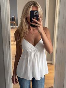 SCARLUX Autumn Y2K Women's Basic White Adjustable Spaghetti Strap Camisole, Back To School Daily Streetwear - White - View 7