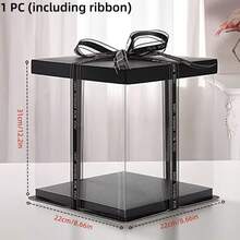 1pc Transparent Gift Box - Artificial Rose Bear Packaging Box - DIY PVC Transparent Gift Box - Wedding And Birthday Decoration (Includes Ribbon) - Black - View 11