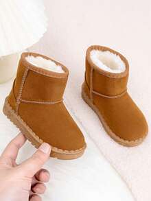 1 Pair Thick Winter Snow Boots With Buckle Design, Convenient And Quick, Warm For Outdoor Sports - Brown - View 5