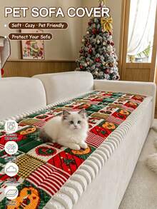 1pc Christmas Pattern Chenille Sofa Cushion Cover, Holiday Home Living Room Sofa Cover, Non-Slip Bottom, Pet-Friendly Scratch-Resistant, Machine Washable, Suitable For 1/2/3/4 Seater Sofa - Multicolor - View 4