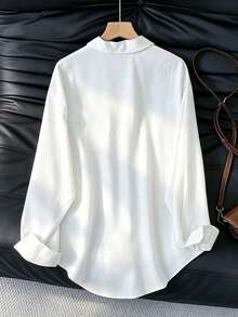 Women's Casual Loose Long Sleeve Shirt, Suitable For Work And Commute, Spring/Autumn White, Aesthetic - White - View 3