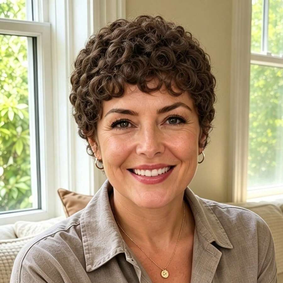 Layered Short Loose Curly Pixie Cut Human Hair Wig For Women Brown Colored Human Hair Wig With Bangs Remy Peruvian Human Hair Wig Elastic Net Full Machine Made Holiday Wear Party Wear Music Festival - S4 - View 1