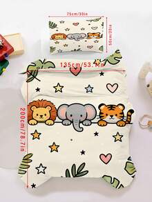 2/3PCS Cartoon Jungle Animals Duvet Cover Set, Cute Lion Elephant Tiger Bedding Set For Kids, Tropical Leaves Heart Star Pattern Bed Set(Twin/Queen/King Size) - Multicolor - View 14