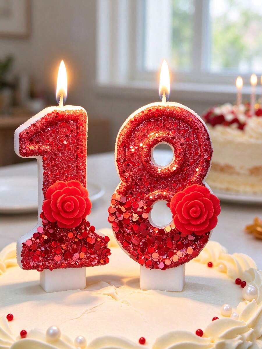 1件創意熱銷新款數位蠟燭 0-9 浪漫紅玫瑰生日蠟燭，手工DIY 0-9 紅玫瑰主題派對蠟燭，適用於生日派對蛋糕裝飾、禮物、氛圍營造、烘焙插飾裝飾，適合女孩、兒童、成人，也可用於儀式用品、禮物、畢業典禮、婚禮等場合，可靠的女孩攝影道具