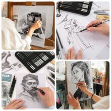 Kit Pensil Sketsa 54 Buah dengan Buku Sketsa, Termasuk Pensil Grafit, Arang, dan Alat Seniman, Perlengkapan Menggambar Profesional, Ideal untuk Sketsa dan Arsir - Set sketsa 54 buah - View 7
