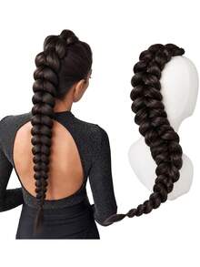 1pc 24 Inch Chunky Braided Ponytail Hair Extension, Thick Braided Ponytail Made Of Synthetic Fiber With Elastic Hair Tie, Suitable For Women For Party & Daily Wear (Multiple Colors Available) - Multicolor - View 6