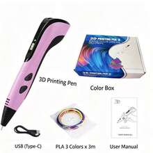 High Temperature 3D Printing Pen Set, Includes 12 Colors PLA Filament, Drawing Board With Base Paper Mold And Heat-Insulating Finger Sleeve - A - View 8
