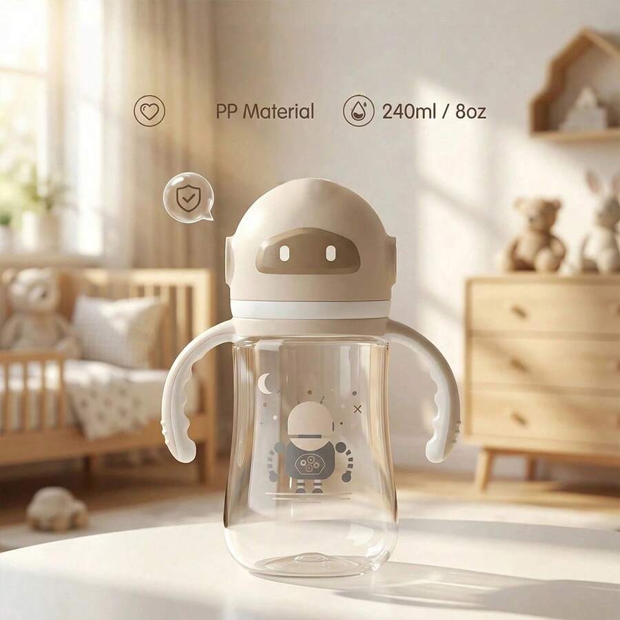 240ml/8oz Baby Feeding Bottle - PP Baby Bottle With Handle, Drop-Proof Design, Ultra Light Weight, Wide-Neck Milk Bottle For Easy Cleaning