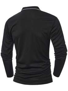 3pcs Basic Long Sleeve Polo Shirts, Light Business Retro Collar Long Sleeve Tops, Woven Wrinkle-Resistant Easy Care Slim Fit T-Shirts, Men's Spring Autumn Commute Reception Visitor Casual Gathering Outfit - Multicolor - View 2