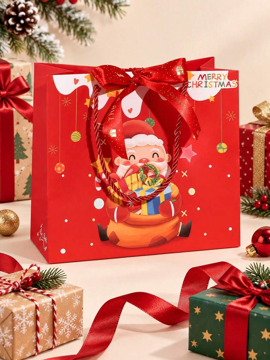 1/3/5pcs Christmas Gift Bags, Divided Reusable Large Gift Bags, Suitable For Supermarket Holiday Parties, Party Favor Bags, Holiday Shopping Bags - Multiple Styles - View 1