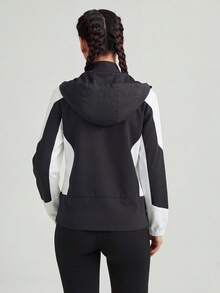 Women's Colorblock Spring/Autumn/Winter Softshell Jacket, Windproof Waterproof Breathable Outdoor Sports Running Cycling Hiking Long Sleeve Zip-Up Casual Jacket - Black and White - View 3