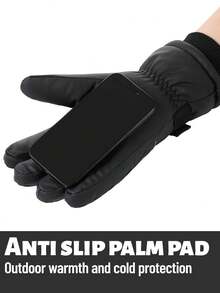 1 Pair Men's & Women's Winter Touchscreen Ski Gloves, Windproof & Water-Resistant, Warm & Heat-Locking, Adjustable Wrist Strap, Non-Slip Palm, Suitable For Skiing, Snowboarding, Driving - Black - View 3