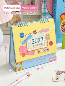 2027 Collage Style Desktop Calendar, Dopamine Color Palette Spiral Monthly Planner With Memo Area, Thickened Art Paper Desktop Stationery Decor, 4 Cute Cartoon Pattern Student Office Desk Ornament - September 2026 – December 2027 - View 8