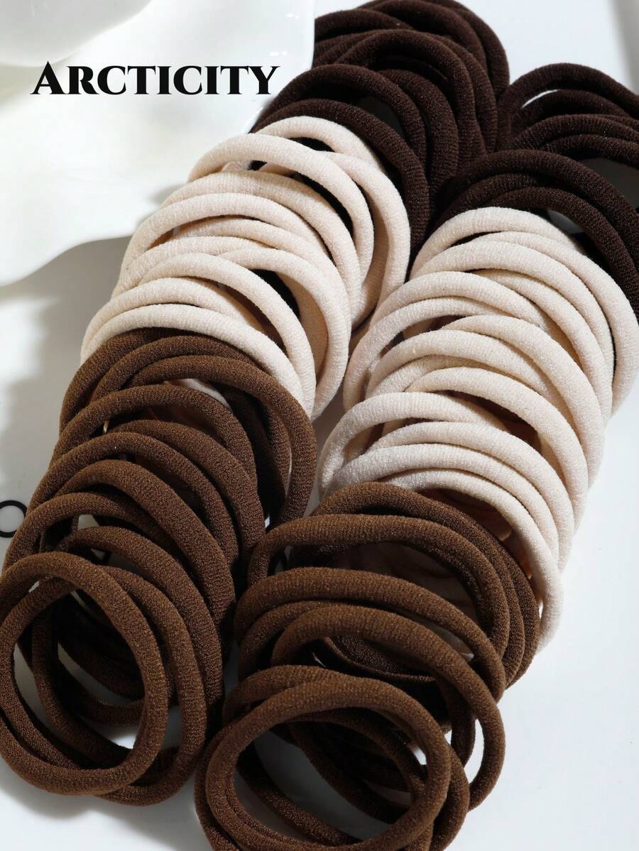 Arcticity 50/100pcs Basic Women's Elastic Hair Ties, Simple Design Ponytail Hair Bands, Daily Sports Fitness Beauty Hair Accessories, Hair Ropes - Coffee - View 1