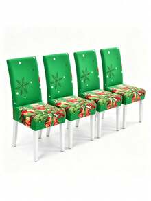 1pc/4pcs/6pcs Printed Elastic Chair Covers, Protective Decorative Chair Covers, Dirt-Resistant, Easy To Remove And Wash, Suitable For All Seasons, Perfect For Living Room Decor, Christmas Eve, Christmas Party, Family Gathering, Single And Multi-Seat Chairs - Green - View 12