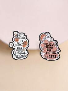 QIHOO 1pc Funny Coffee Slogan Enamel Brooch, Cute Coffee Cup Quote Lapel Pin Badge, Suitable For Backpack, Denim Jacket Decoration, Jewelry Gift - Multicolor - View 3