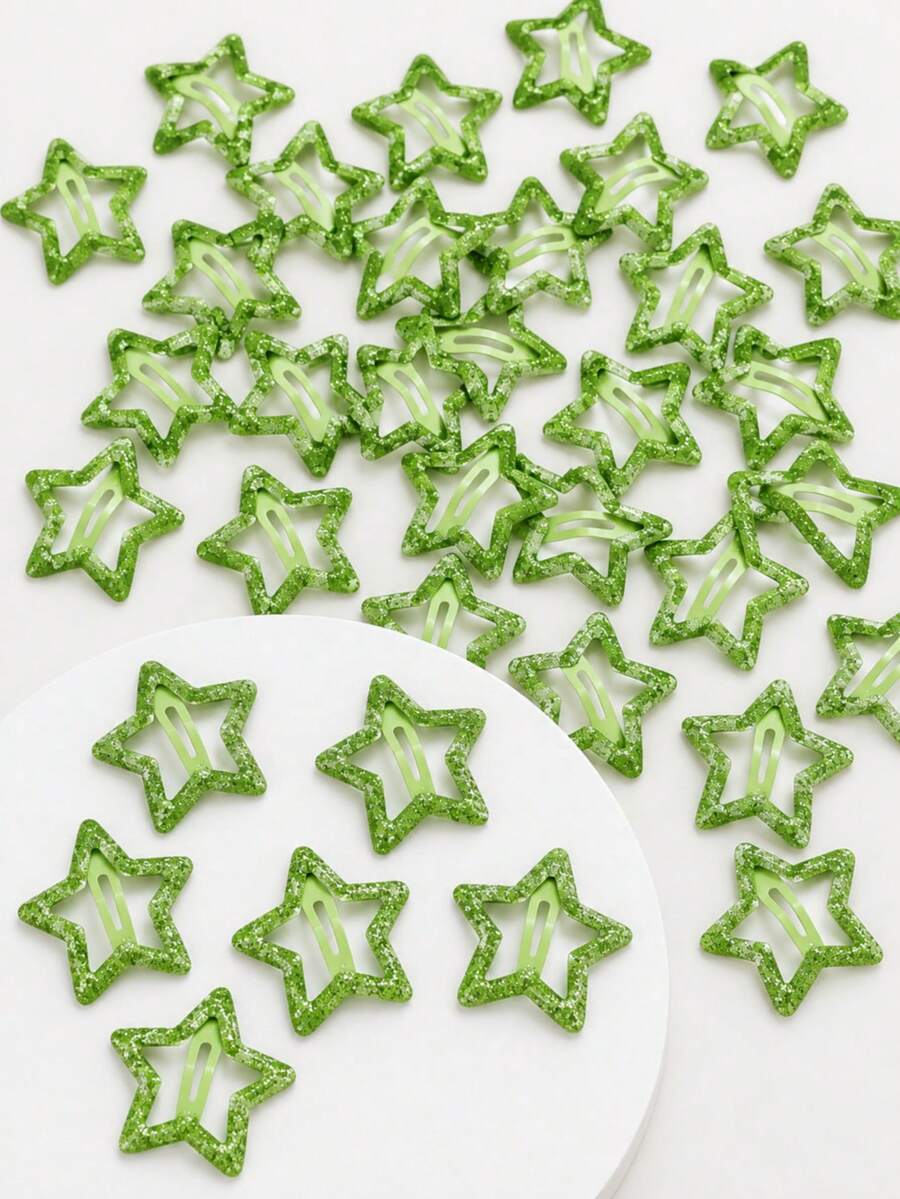 50/40/30/20/10/5pcs Women's Hair Accessories Colorful Glitter Glowing Star Hair Clips Headwear Clips Shiny Hair Clips Bangs Clips Fluorescent Hair Clips Concert Support Fun Hair Accessories Set - Green - View 1