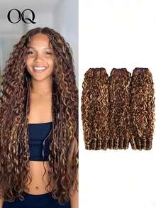 OQ Hair Highlight Color Burmese Curly Crochet Human Hair 16-24 Inch Braids Friendly Hair Extensions Shed-Free Easy Install 50g Per Bundle Virgin Human Hair No Chemical Process Daily Use For Beginners - S4/27 - View 2