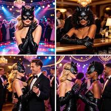 1pc Women's Carnival Party 3D Soft PU Leather Cat Mask Cosplay Costume - Black - View 5