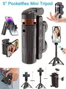 YAIUZGOO 5-Inch PocketFlex Mini Tripod, Foldable Portable Phone Stand, Adjustable Height, 360° Rotation, Wireless Remote Control, Compact Smartphone Selfie, Vlog, Live Streaming, Travel And Photography Stand - Multicolor - View 3