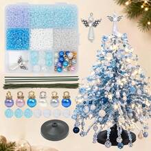 Snow Blue Beaded Christmas Tree Craft Kit - DIY Desktop Winter Wonderland Tree Metal Wire Handmade Set With Bursting Crystal Beads/Angel Tree Topper/LED Lights, For Adult Holiday Crafts, Fireplace Mantel And Tabletop Centerpiece - Blue Winter Style - View 9