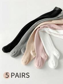 5pcs/Pack Legging Bayi Perempuan Baru Lahir Balita Bergaris Minimalis, Pakaian Sehari-hari Musim Semi/Gugur - MultiWarna - View 11
