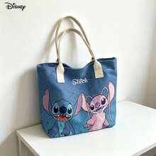 Miniso Disney Stitch & Angel Laptop Bag, Cute Couple Print Shoulder Bag For Daily Use - Black - View 2