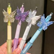 6pcs Cute Butterfly Retractable Neutral Pens, Butterfly Decorated Click Pens, 0.5mm Black Ink Writing Pens, Stationery Gift, School And Office Supplies - Multicolor - View 3