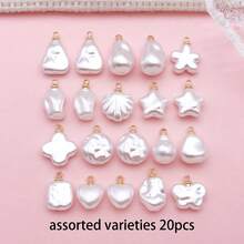Random 5/20Pcs Mixed Shapes Baroque Faux Pearl Charms, Star Shell Shape White Pearl Pendants With Loop For DIY Earrings Necklace Jewelry Making - White - View 20