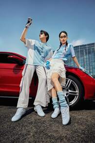 Kappa 中性復古薄底賽車鞋，低筒百搭情侶通勤休閒運動運動鞋 - 冰山藍/冬日白 - 查看 4