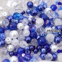 beadia 100/250g 2-10mm 皇家藍系列混色玻璃珠，多種款式，DIY珠寶製作、項鍊與手鍊手工藝用品，適合女性 - 寶藍色系 - 查看 8