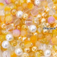 beadia 100/250g 2-10mm 黃色系列混色玻璃珠，多種款式，DIY珠寶製作、項鍊與手鍊手工藝用品，適合女性 - 黃色系 - 查看 7