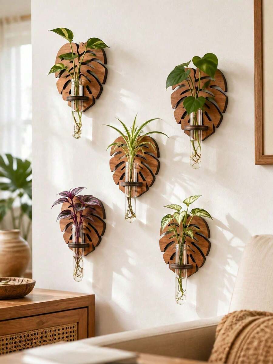 3/1 cái giá treo tường lá Monstera để nhân giống cây kèm ống nghiệm, trang trí tường thủy canh phong cách Bohemian, phù hợp cho phòng khách và phòng tắm - Nhiều kiểu dáng - Xem 1