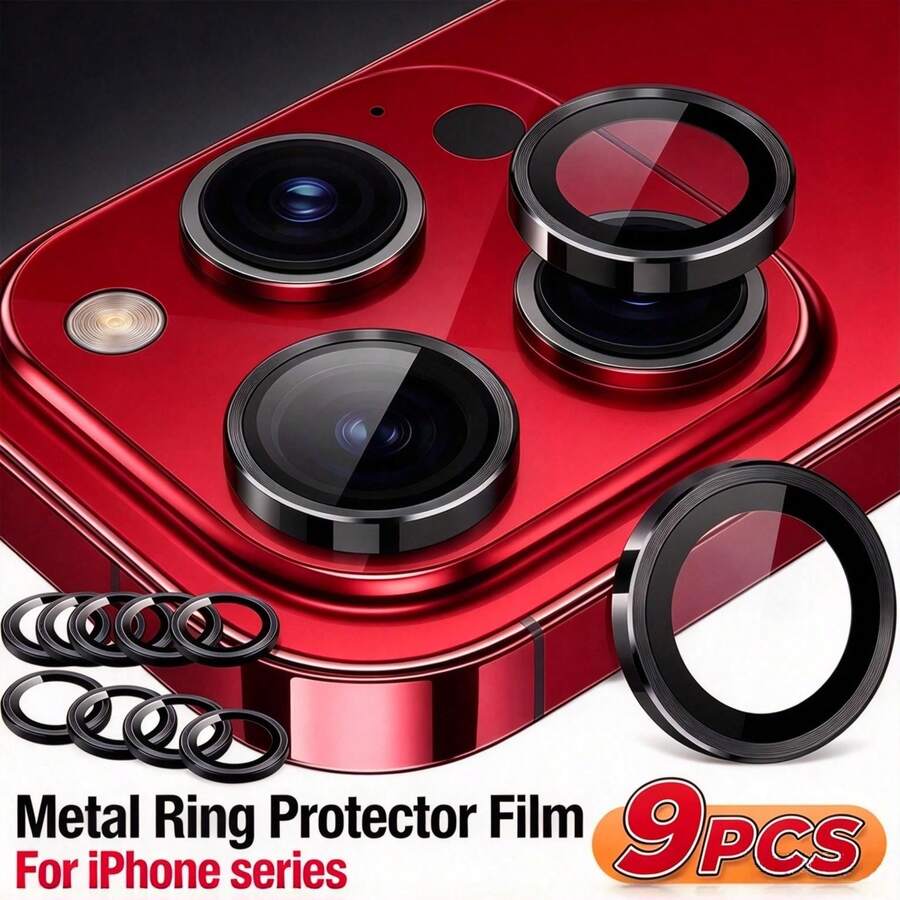 XINHONGYU 9片裝黑色CD紋防刮高清相機鏡頭保護膜,適用 18 Pro Max/18 Pro/17 Pro/17 E/16/15 Pro/14 Pro Max/14 Pro/13/12/11,超耐用9H強化玻璃超薄相機鏡頭保護環,完美貼合,超清強化玻璃金屬鏡頭保護殼,耐用時尚手機配件 - 黑色 - 查看 1