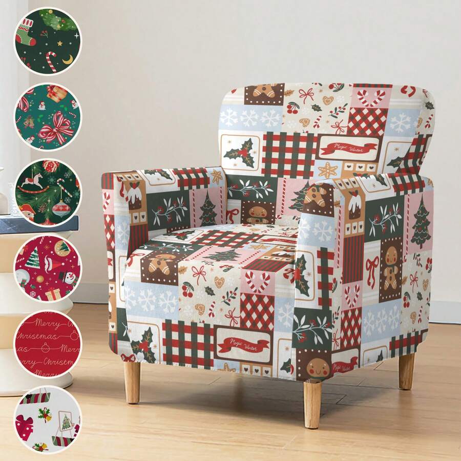 1pc Printed Elastic Small 5-Piece Chair Cover, Single Seat, Dust-Proof, Living Room Bedroom Sofa Cover, All Season