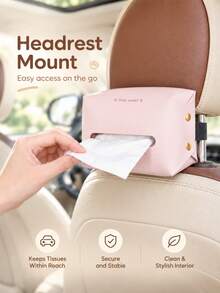 Car Tissue Box, Car Tissue Box Holder, Hanging Tissue Dispenser, Back Seat Headrest Napkin Holder, Leather Tissue Box Cover, Cute Bear Rabbit Storage Box, Suitable For Seat Back, Center Console, Car SUV, Interior Accessories - A - View 1