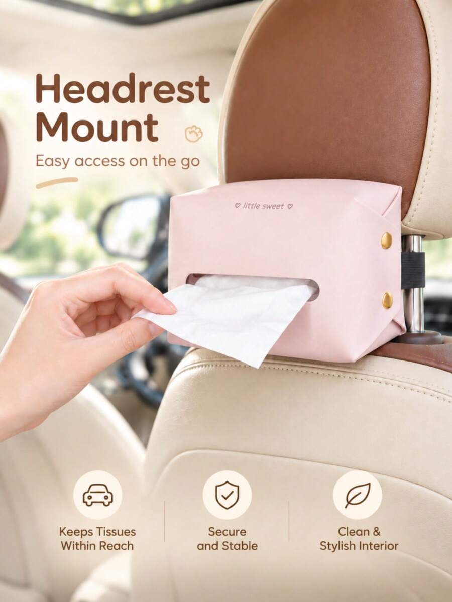 Car Tissue Box, Car Tissue Box Holder, Hanging Tissue Dispenser, Back Seat Headrest Napkin Holder, Leather Tissue Box Cover, Cute Bear Rabbit Storage Box, Suitable For Seat Back, Center Console, Car SUV, Interior Accessories - A - View 1