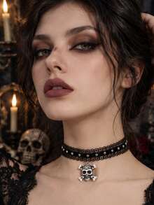 1 buah Kalung Choker Renda Tengkorak Gaya Gotik untuk Wanita, Cocok untuk Pemakaian Sehari-hari, Liburan, Pesta, Halloween, Hadiah Istimewa - MultiWarna - View 2