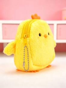 1pc Kids Cute Chick Pattern Plush Soft Fabric Large Capacity Zipper Keychain Coin Purse, Kawaii Style Small Storage Bag, Suitable For Daily Use And Holiday Gifts - Multicolor - View 4