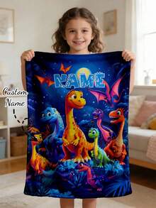 1pc Personalized Customizable Text Home Blanket, Dinosaur & Floral Pattern Commemorative Throw, Suitable For Home Sofa Bed - Multicolor - View 13