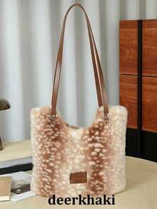 Faux Fur Deer Shoulder Bag For Women New Shopper Commuting Tote Bag Large Capacity Lightweight Versatile Plush Handbag - Multicolor - View 2