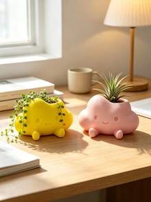 3D Printed Cute Cloud Character Planter, Soft Smiling Face With Little Feet Design, Suitable For Succulents, Prayer Beads And Other Green Plants. Multiple Macaron Colors, Healing Desktop Flower Pot, Fun Potted Plant Decoration For Windowsill And Office - Multicolor - View 3